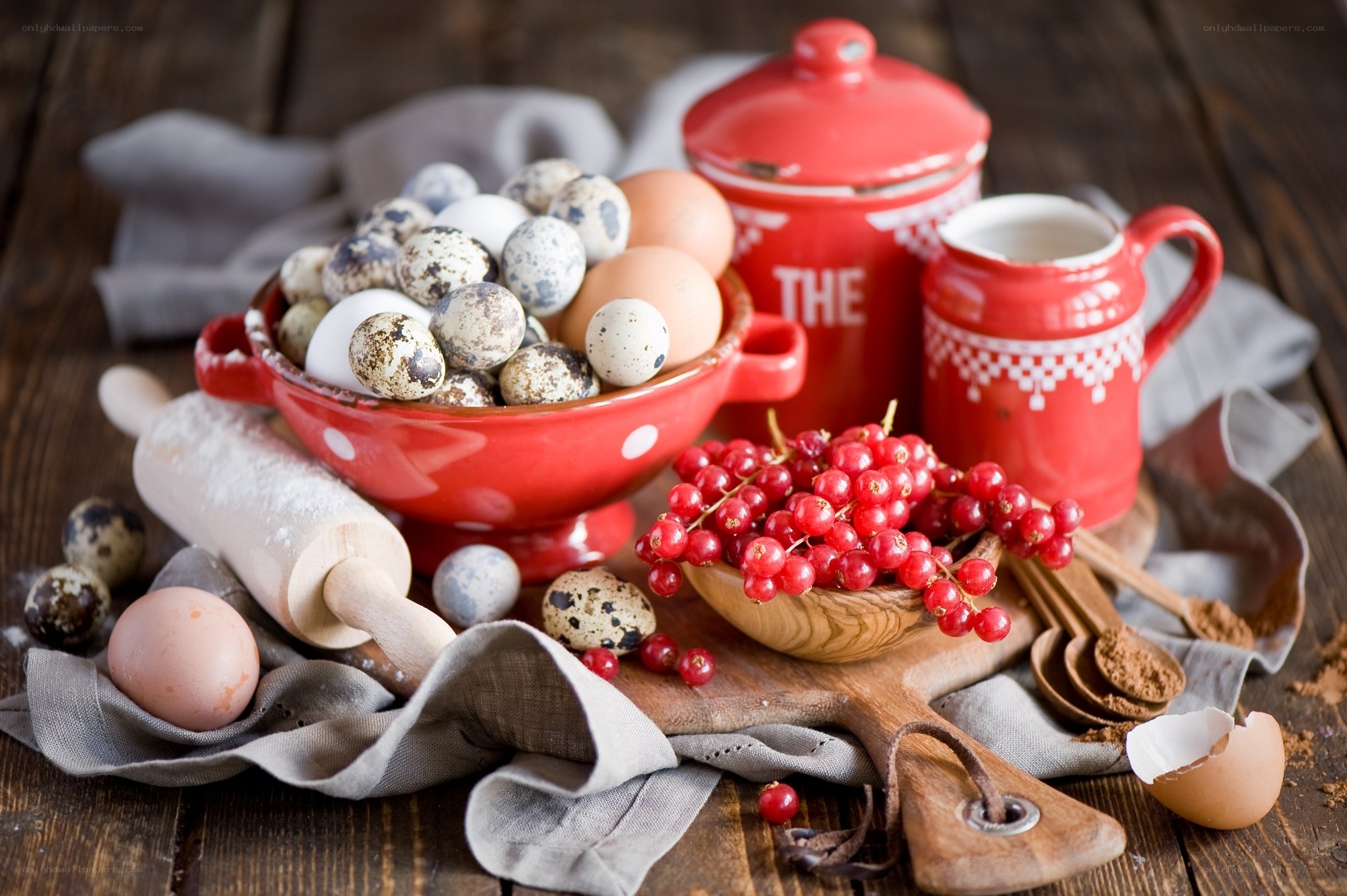 Baking ingredients on wooden table