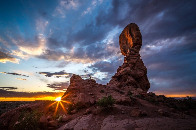 Balanced Rock Formation — Blue, Dramatic, Sunset