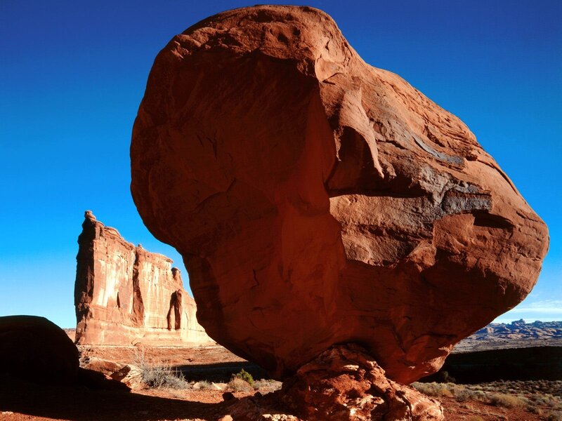 Balanced rock in desert