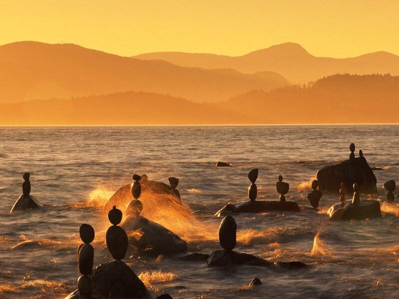 Balanced rocks at sunset