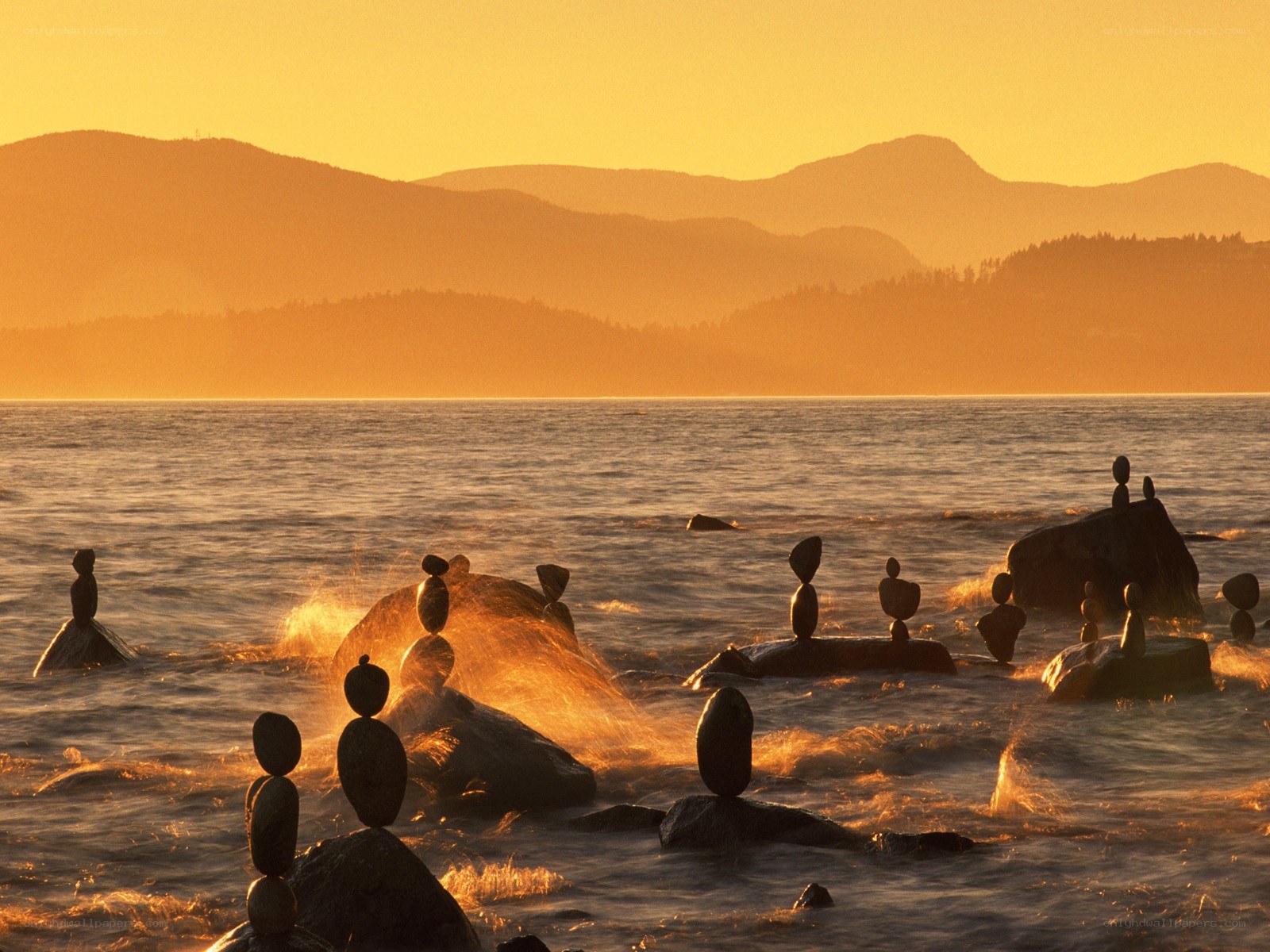 Balanced rocks at sunset