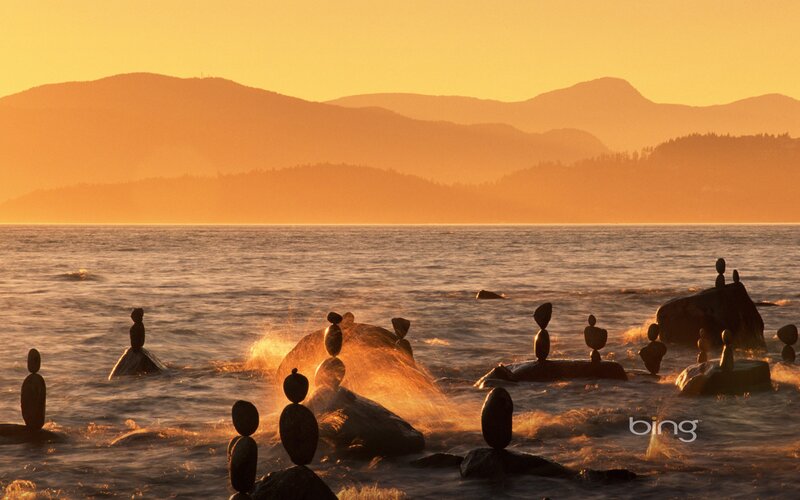 Balanced rocks at sunset
