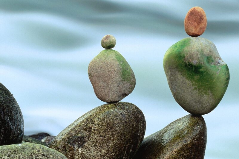 Balanced stones on beach