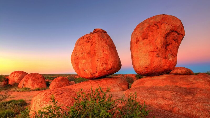 Balancing rocks at sunset