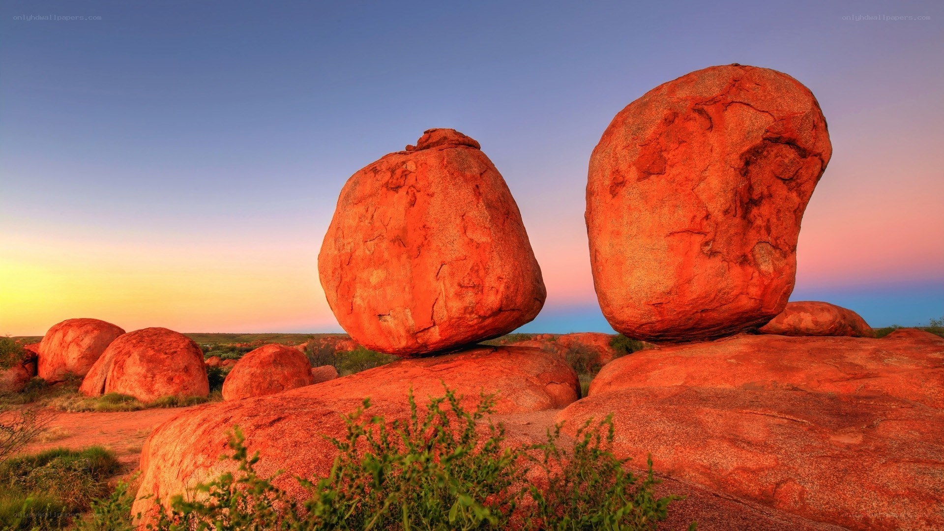 Balancing rocks at sunset