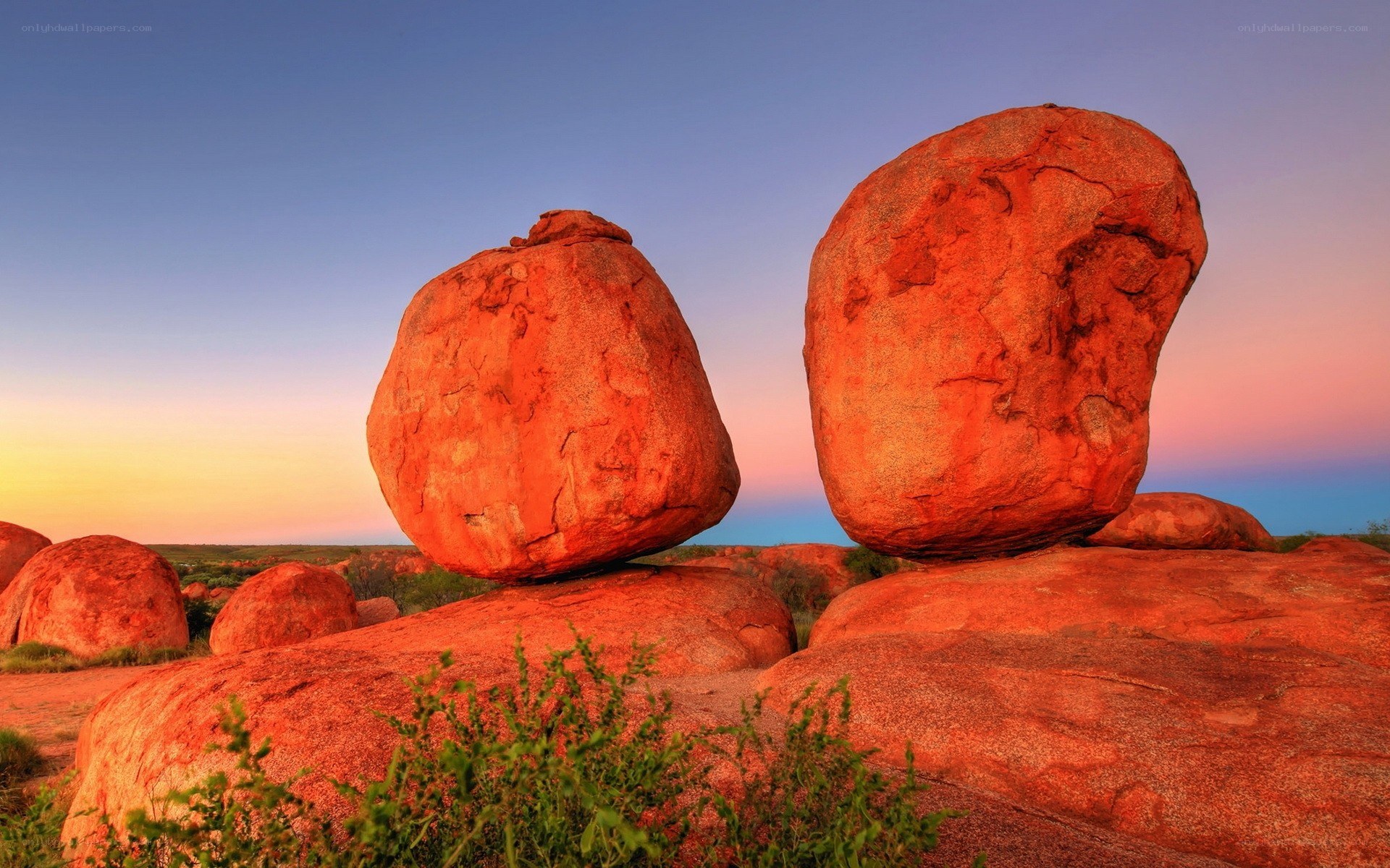 Balancing rocks at sunset