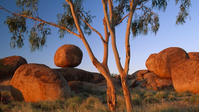 Balancing Rocks in Desert — Orange
