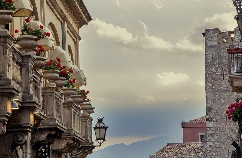 Balconies with Red Flowers