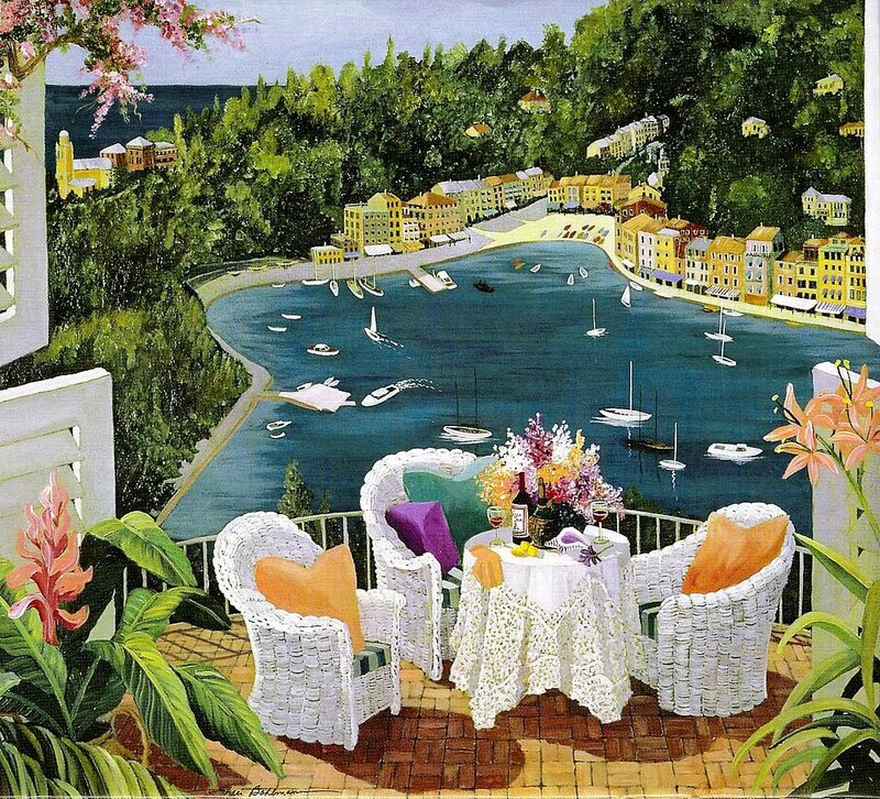 Balcony overlooking a coastal town