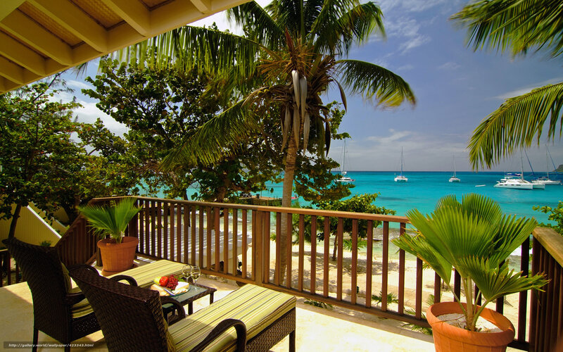 Balcony Overlooking Beach — Blue