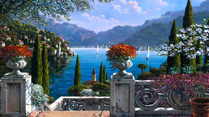 Balcony Overlooking Lake — Blue, Serene, Afternoon