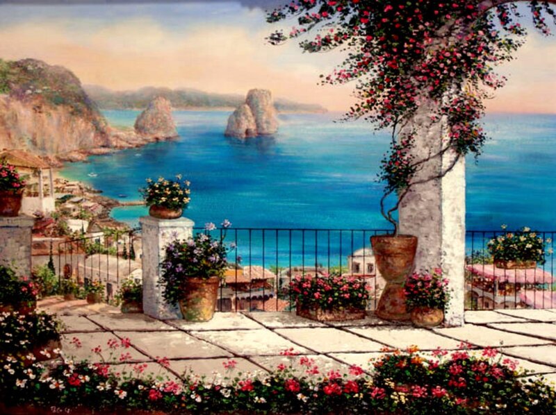 Balcony Overlooking Sea — Blue