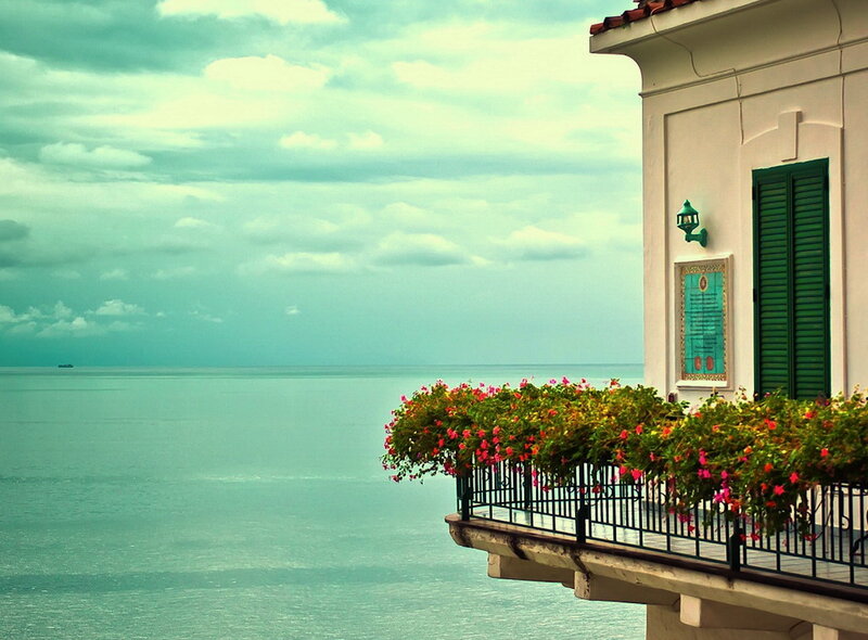 Balcony Overlooking Sea — Teal
