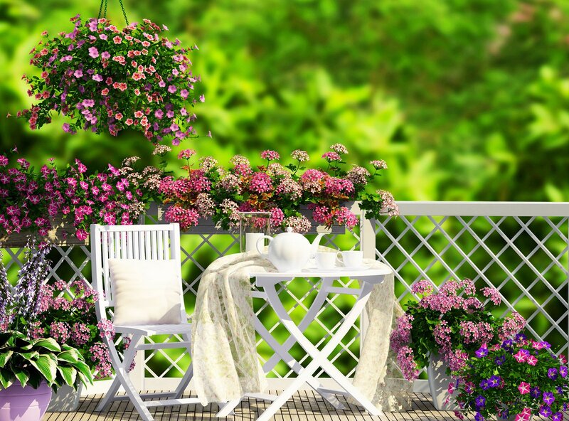 Balcony with Flowers — Green