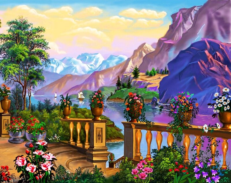 Balcony with Flowers — Purple