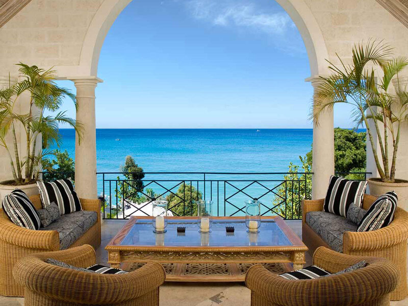 Balcony with Ocean View — Blue, Serene, Afternoon, Photograph, Palm Trees