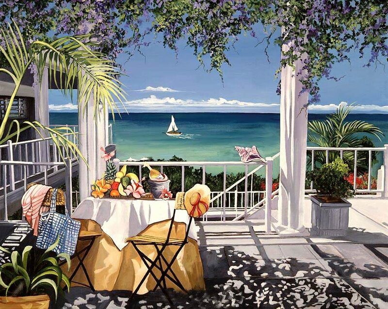 Balcony with Ocean View — Blue, Serene