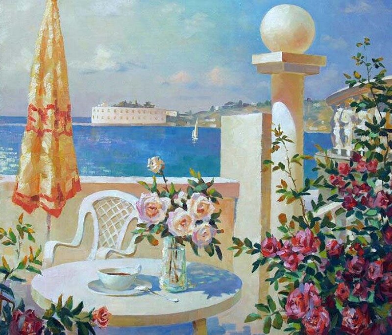 Balcony with Roses and Sea View