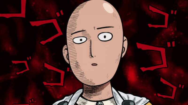 Bald Anime Character — Black, Dramatic, Red Background