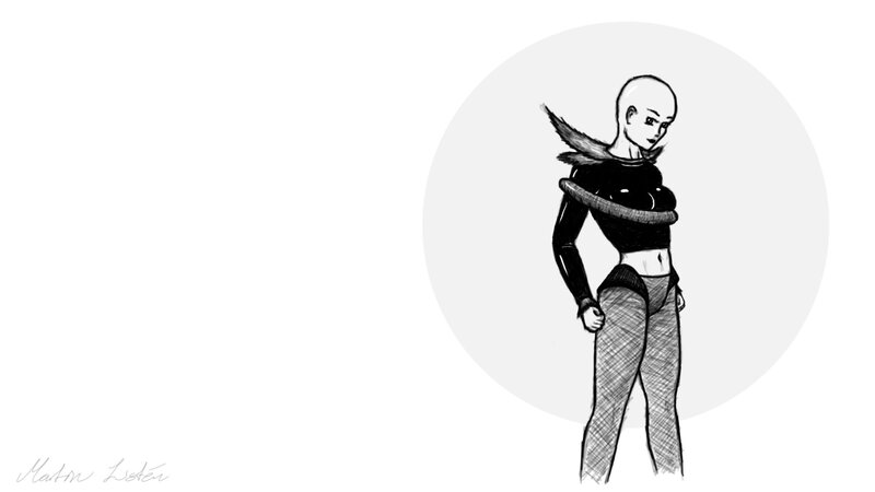 Bald Character in Black Outfit