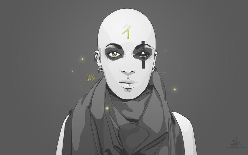 bald character with face paint