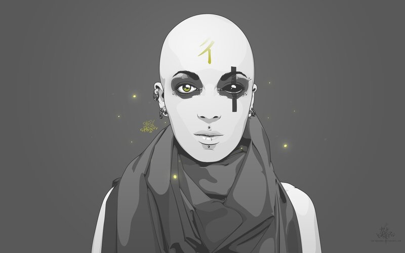 bald character with face paint