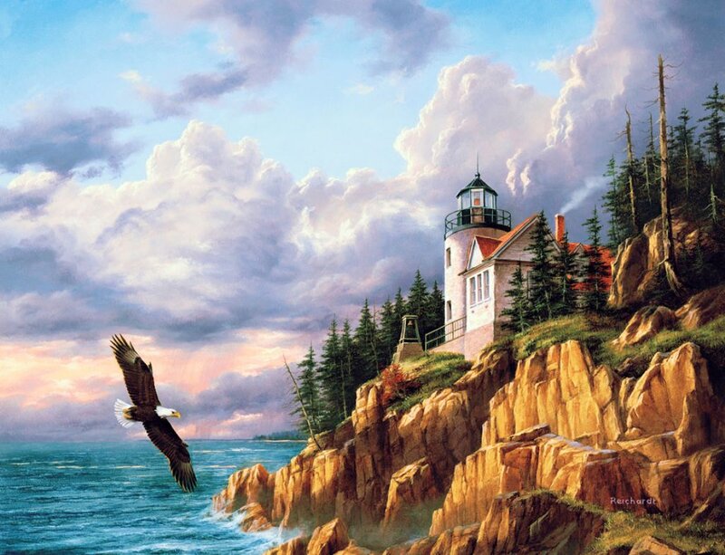 Bald Eagle Flying — Blue, Dramatic, Sunset, Painting
