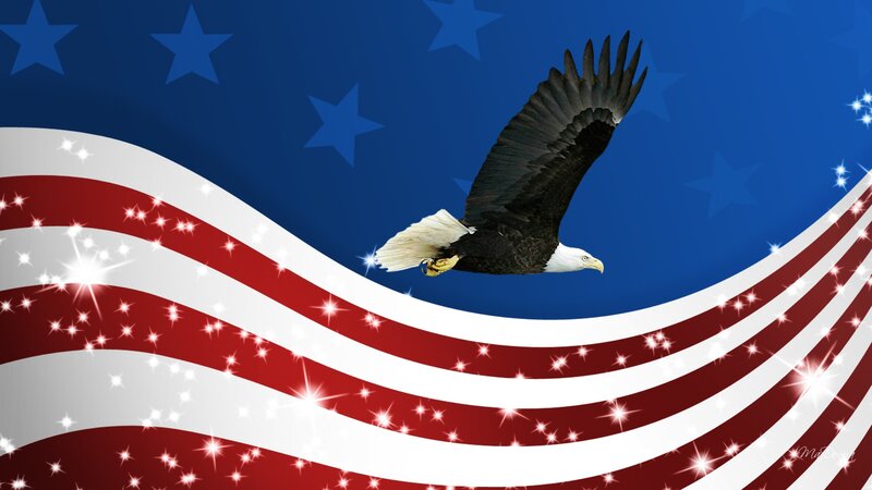 Bald Eagle Flying — Blue, Patriotic