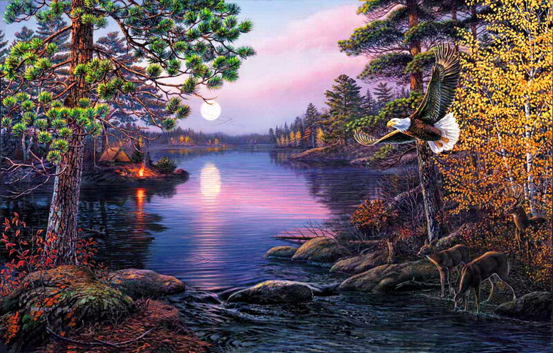 Bald Eagle Flying — Purple, Serene