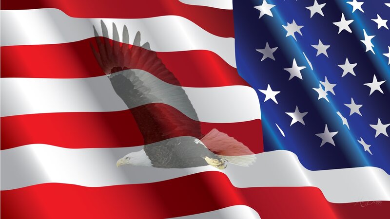 Bald Eagle Flying — Red, Patriotic, Digital Art