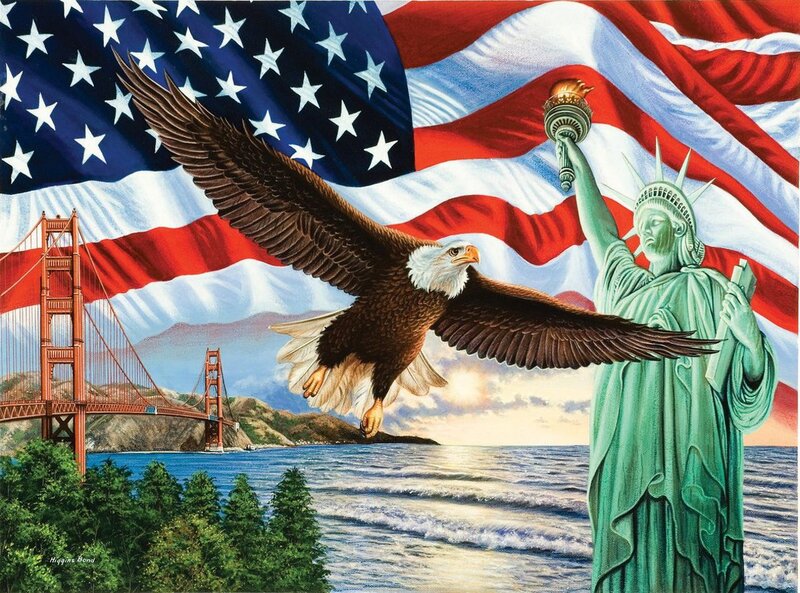 Bald Eagle Flying — Red, Patriotic