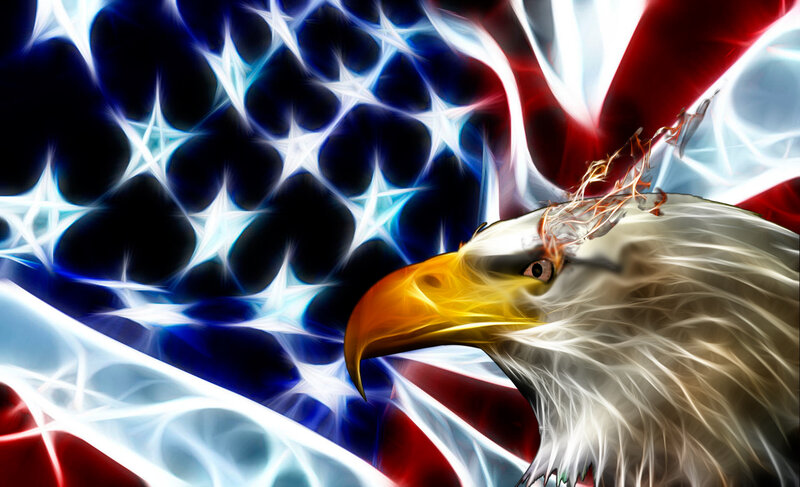 Bald Eagle Head — White, Dramatic, Digital Art, American Flag, Stars