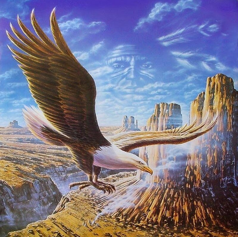 Bald Eagle in Flight — Blue, Dramatic, Afternoon, Digital Art