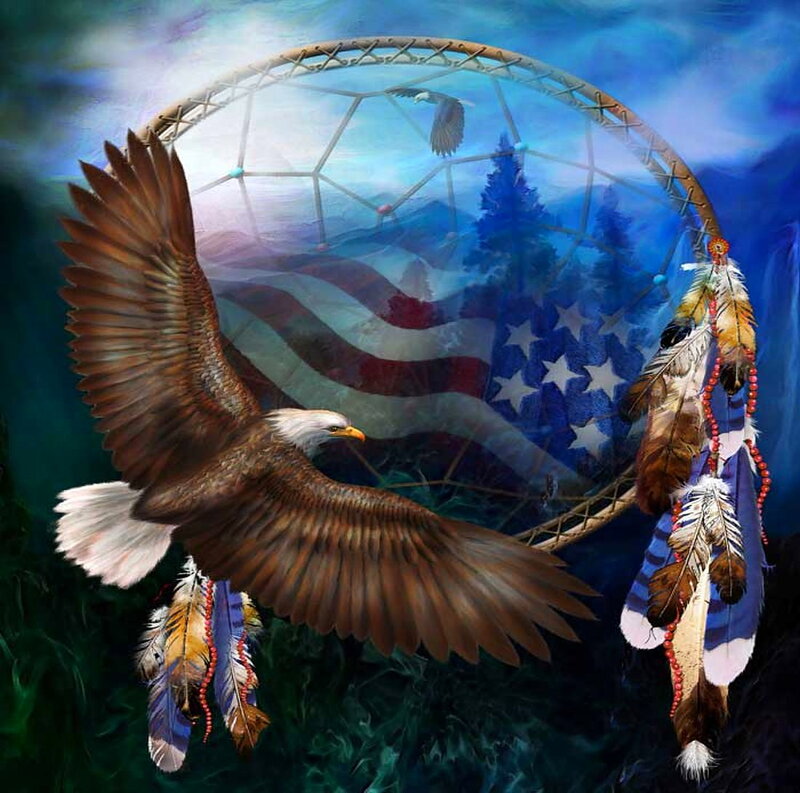 Bald Eagle in Flight — Blue, Dramatic, Digital Art