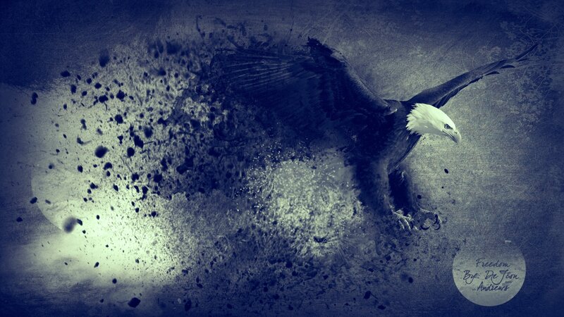 Bald Eagle in Flight — Blue, Dramatic, Night, Digital Art, Splatter, Moon