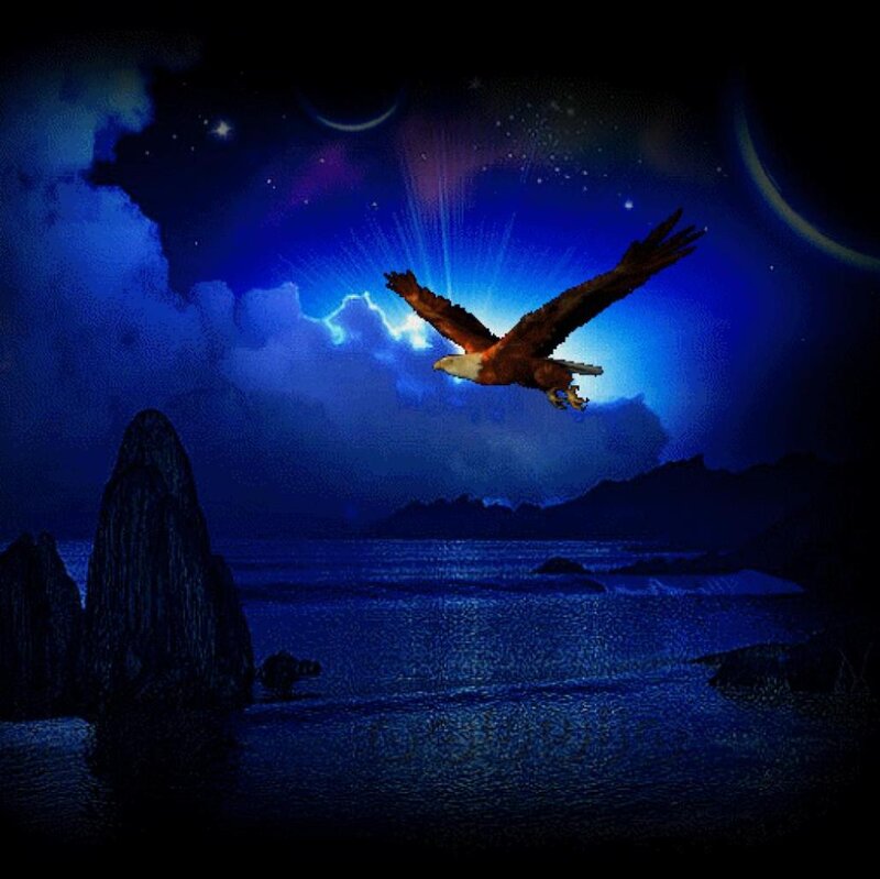 Bald Eagle in Flight — Blue, Dramatic, Night, Digital Art