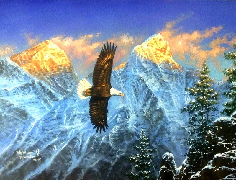 Bald Eagle in Flight — Blue, Dramatic, Winter, Painting