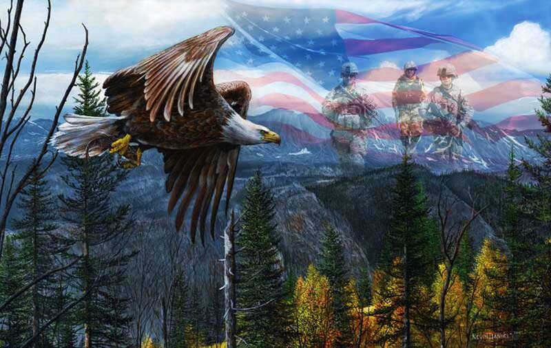 Bald Eagle in Flight — Blue, Patriotic, Autumn