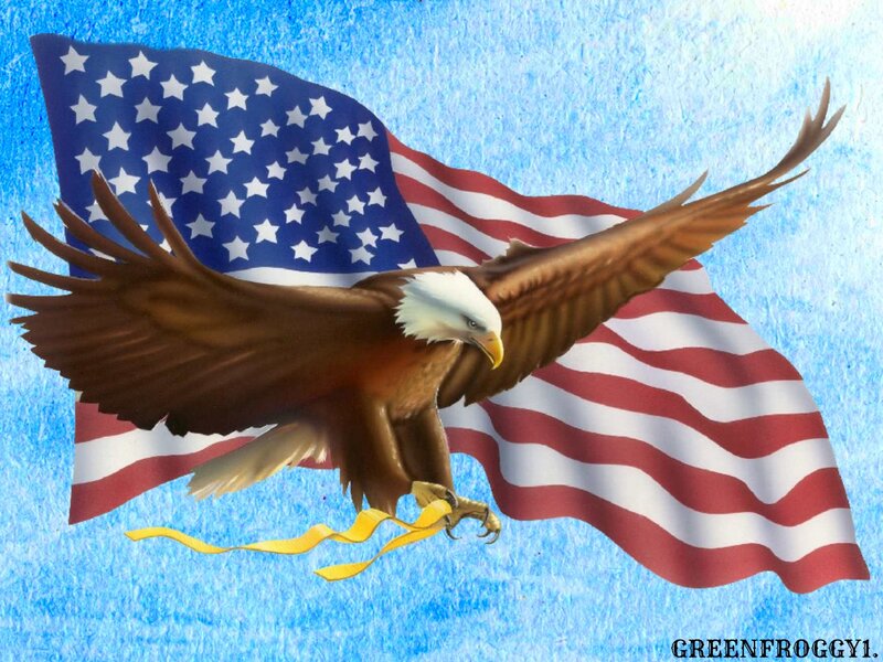 Bald Eagle in Flight — Blue, Patriotic, Digital Art, American Flag