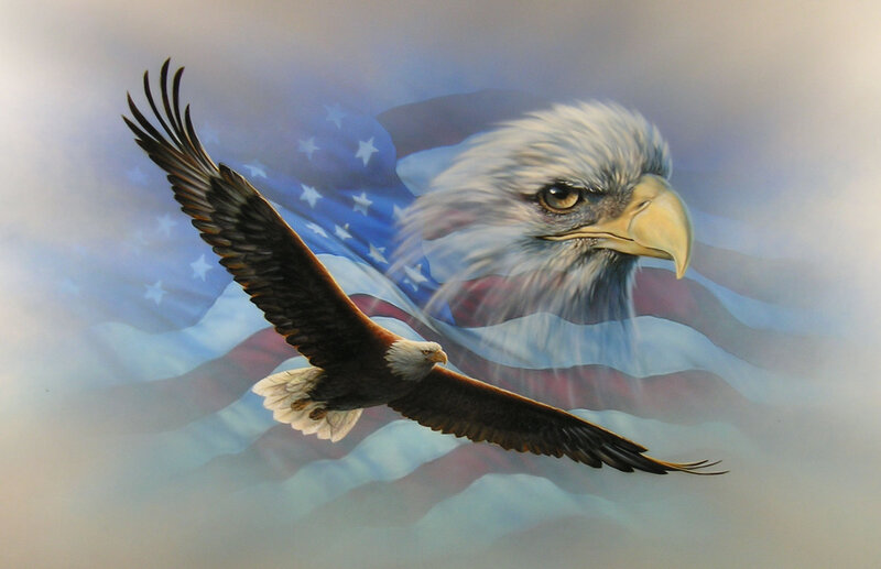 Bald Eagle in Flight — Blue, Patriotic, Painting