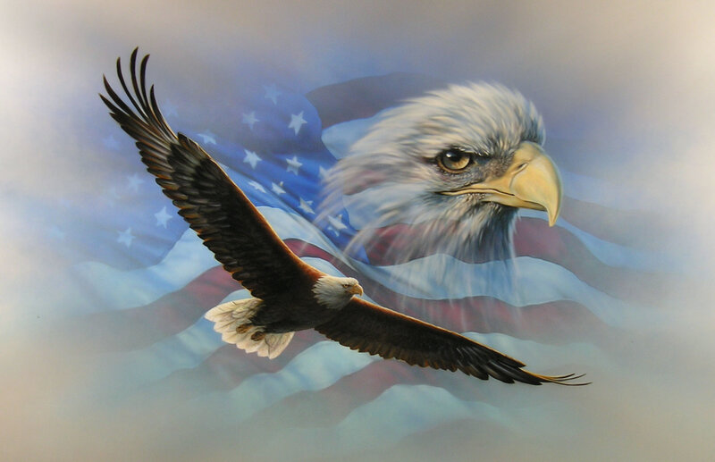Bald Eagle in Flight — Blue, Patriotic