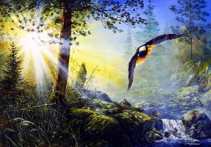 Bald Eagle in Flight — Blue, Serene, Sunrise