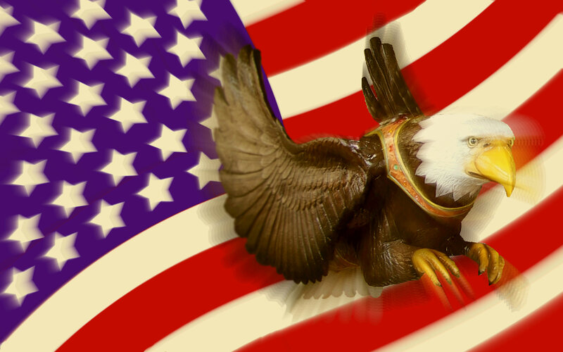 Bald Eagle in Flight — Red, Patriotic, Digital Art, American Flag