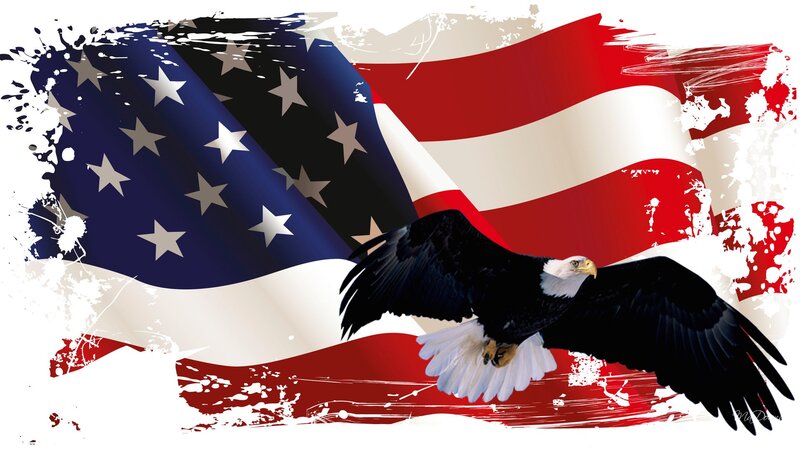 Bald Eagle in Flight — Red, Patriotic, Digital Art