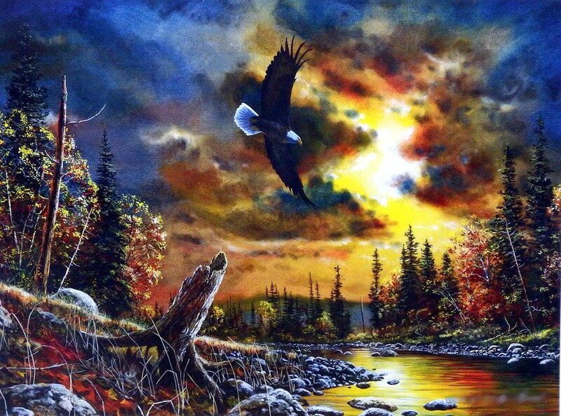 Bald Eagle in Flight — Yellow, Dramatic