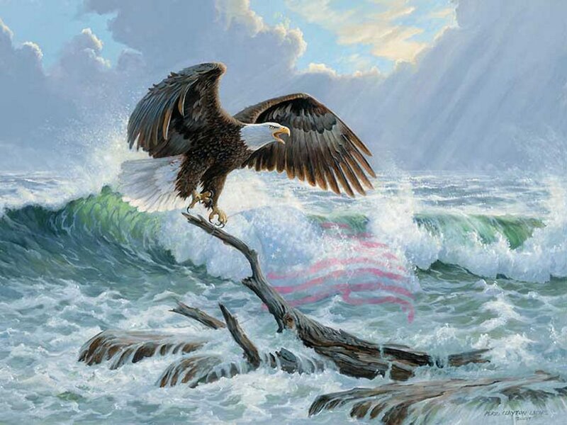 Bald Eagle on Driftwood — Blue, Dramatic