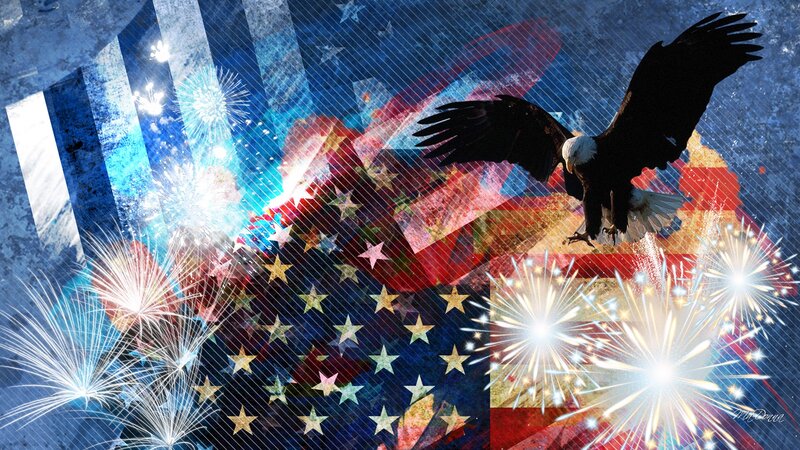 Bald Eagle with Fireworks