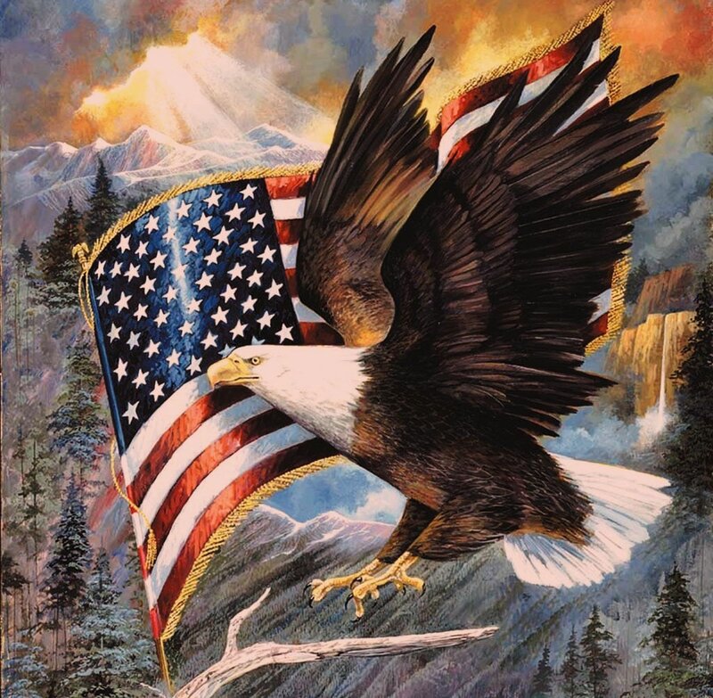 Bald Eagle with Flag — Blue
