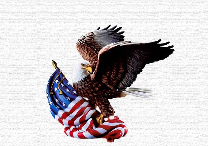 Bald Eagle with Flag — White, Patriotic