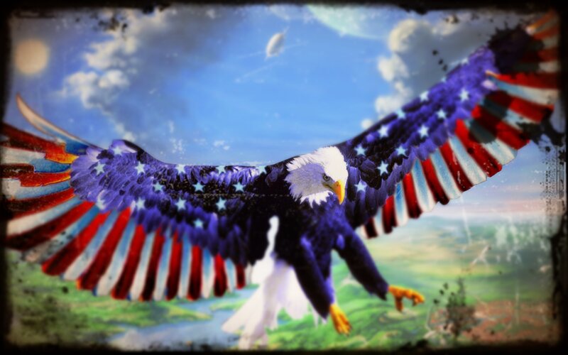 Bald Eagle with Flag Wings — Blue